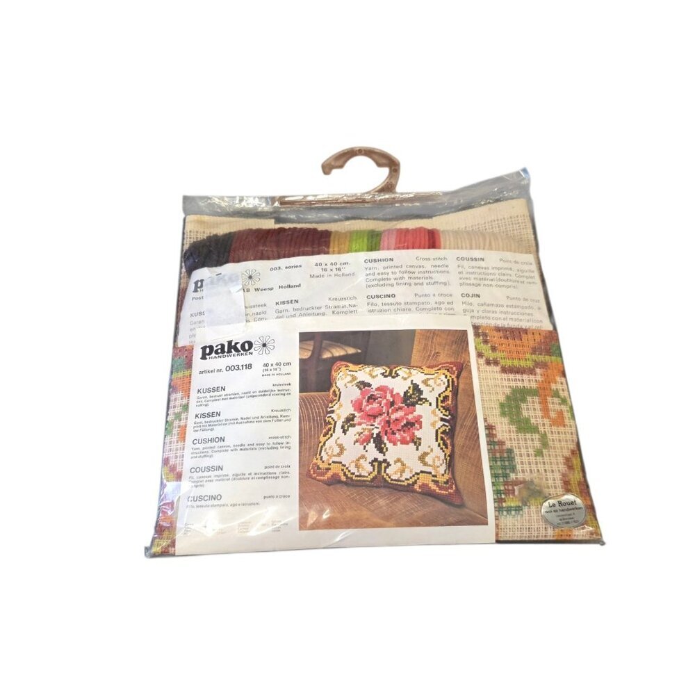 pako handwerken 16x16 In Cross Stitch Pillow Vintage Made In Holland Vintage
